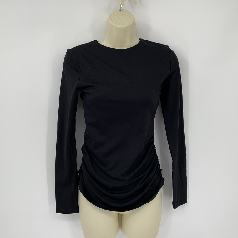 Susana Monaco Crew Gathered Top shirt blouse black top jersey knit new X-Small